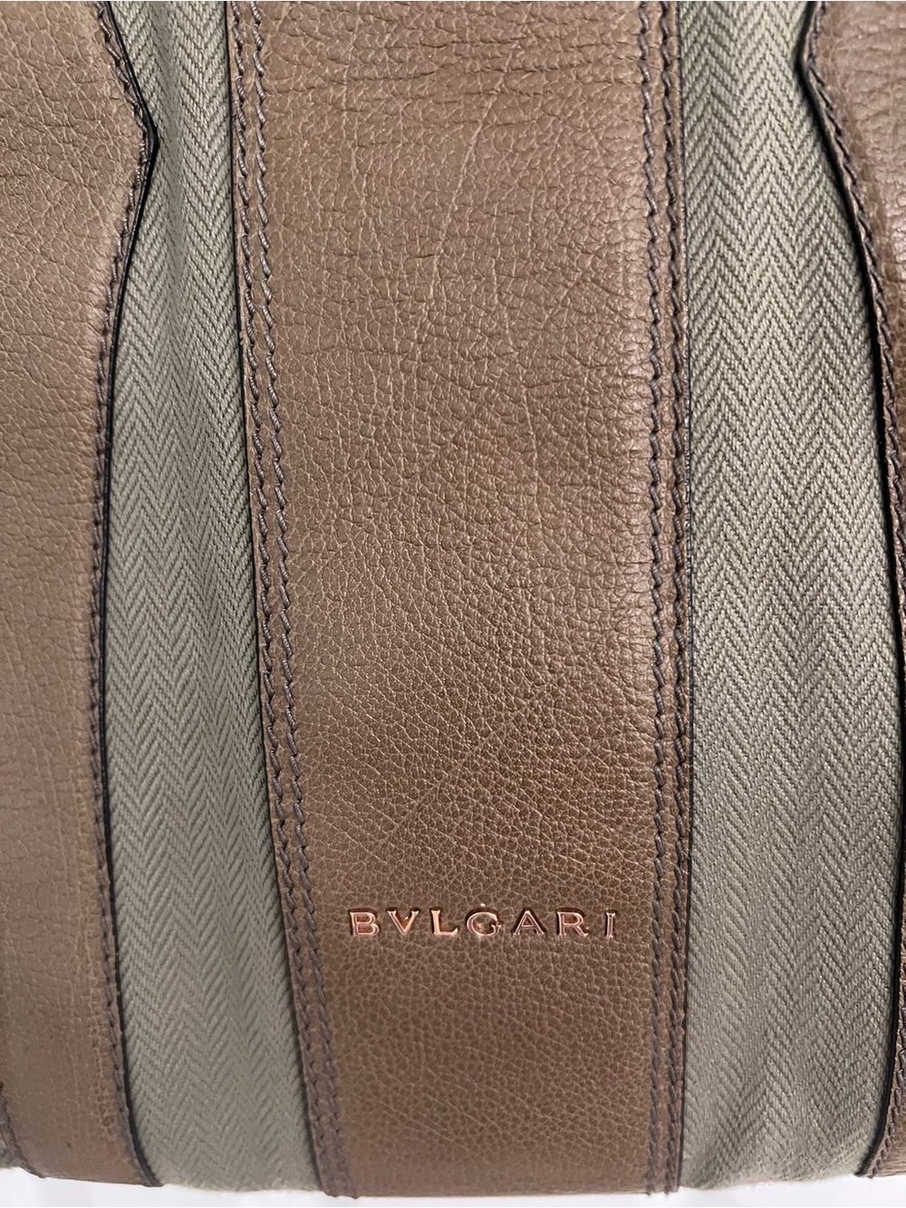 Bulgari Collezione Canvas and Leather Olive Green Tote - Picture 3 of 14